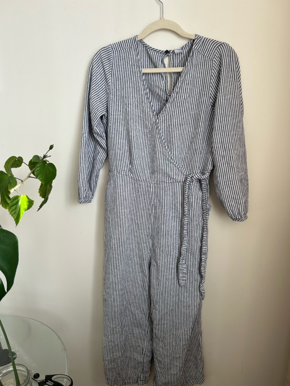 Striped Wrap Jumpsuit in Navy & White